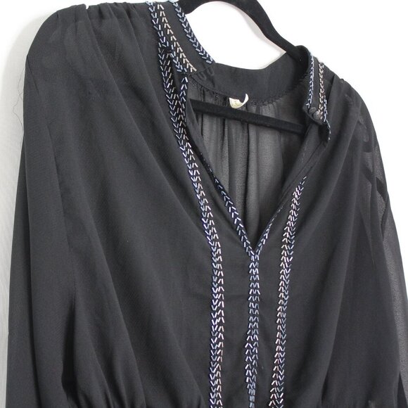 Free People If I Had You Black Sheer Beaded Blouse Size Small - Picture 5 of 13